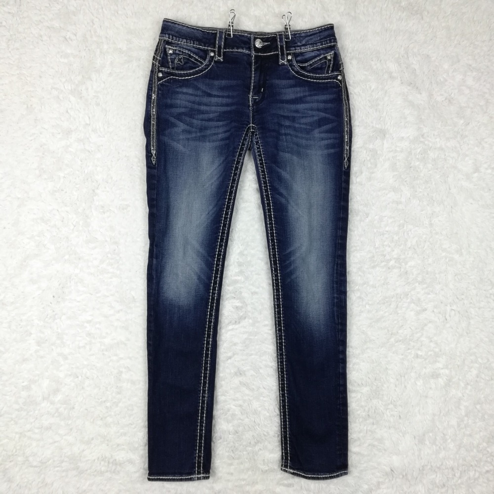 Rock Revival Womens Jeans Heather Skinny Flap Pocket Blue Denim Sequins 31